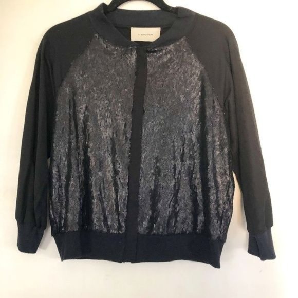 71 Stanton Black Sequin Bomber Jacket- Small - Picture 1 of 14